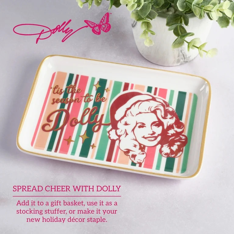 Dolly Parton 7.9x5.5 inch Striped Holiday Trinket Tray | Walmart (US)