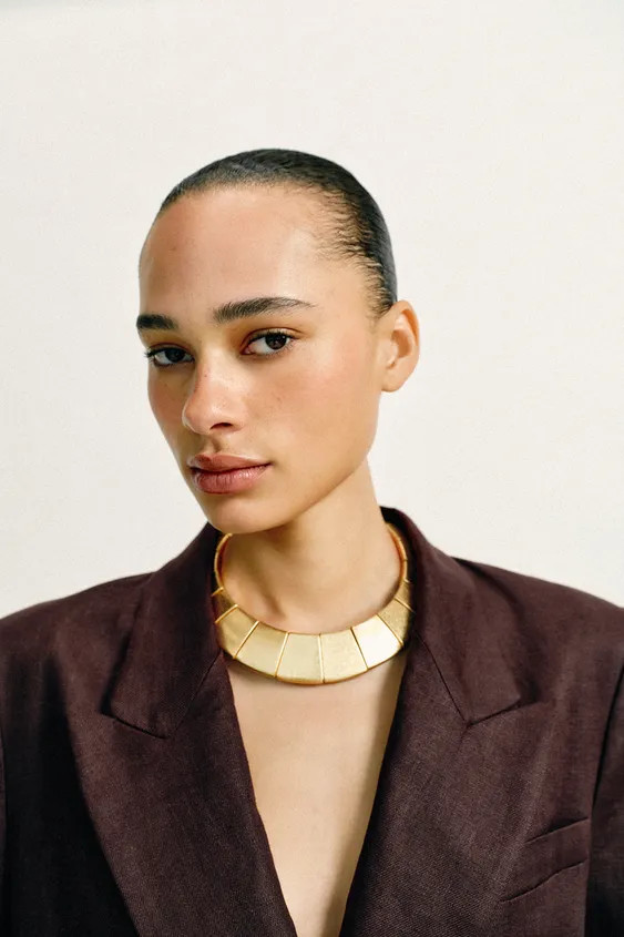 Necklace with multiple geometric metal plates. Lobster clasp closure. | Zara US