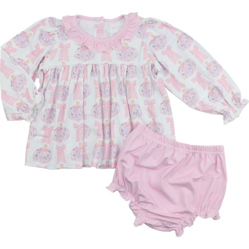 Pink Gingham And Floral Pumpkin Diaper Set | Cecil and Lou