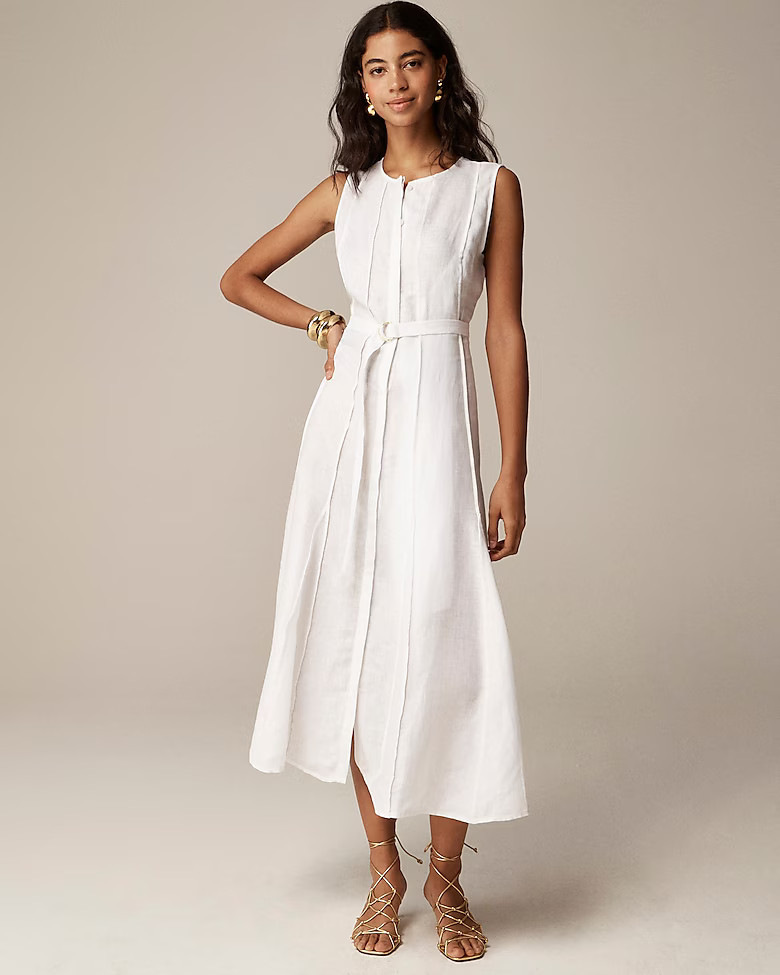 Seamed linen dress with removable belt | J. Crew US