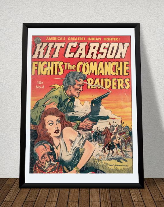 Vintage Western / Cowboy Poster Print -Kit Carson Fights the Comanche Raiders. High Quality Repro... | Etsy (US)