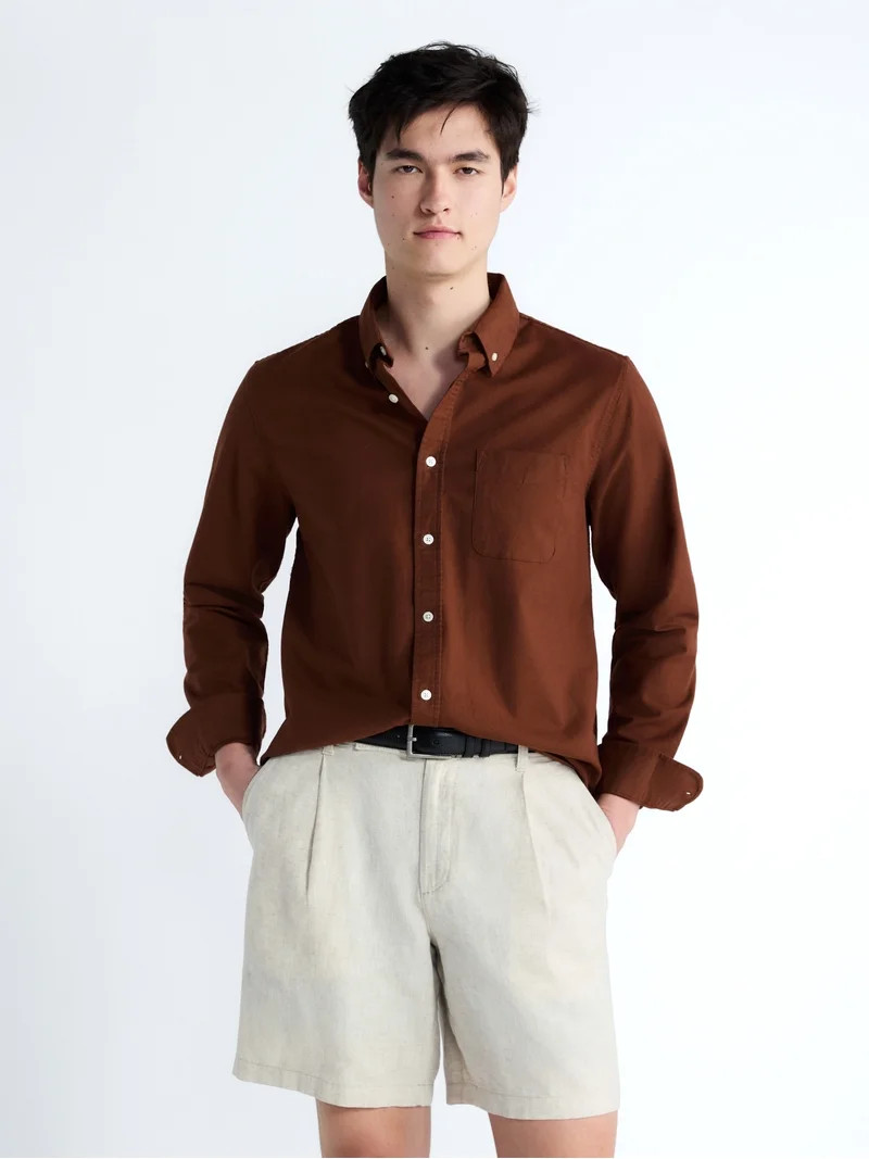 Free Assembly Men's Button Front Oxford Shirt with Long Sleeves, Sizes S-3XL | Walmart (US)