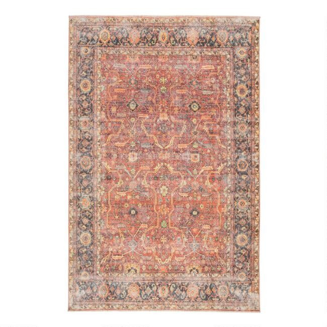 Blue And Orange Floral Loma Area Rug | World Market