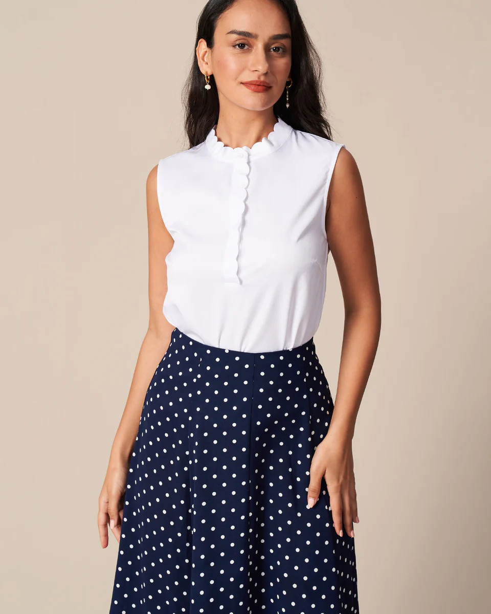 The White Mock Neck Scalloped Button Vest | rihoas.com