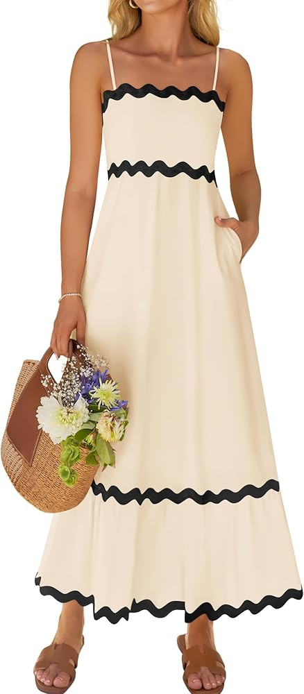 ZESICA Women's 2025 Summer Spaghetti Straps Sleeveless Backless Sundress Flowy Smocked Lace Swing... | Amazon (US)