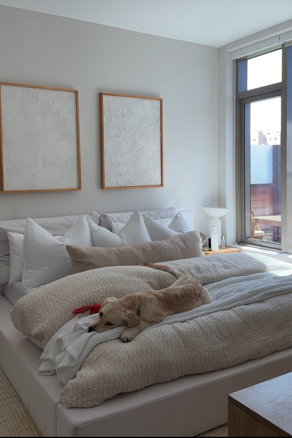 updated bedding ☁️ I got two of the Amazon duvet inserts to put in my duvet cover for an extra fluffy look! & I put my 30x30 pillow inserts into 26x26 pillow covers