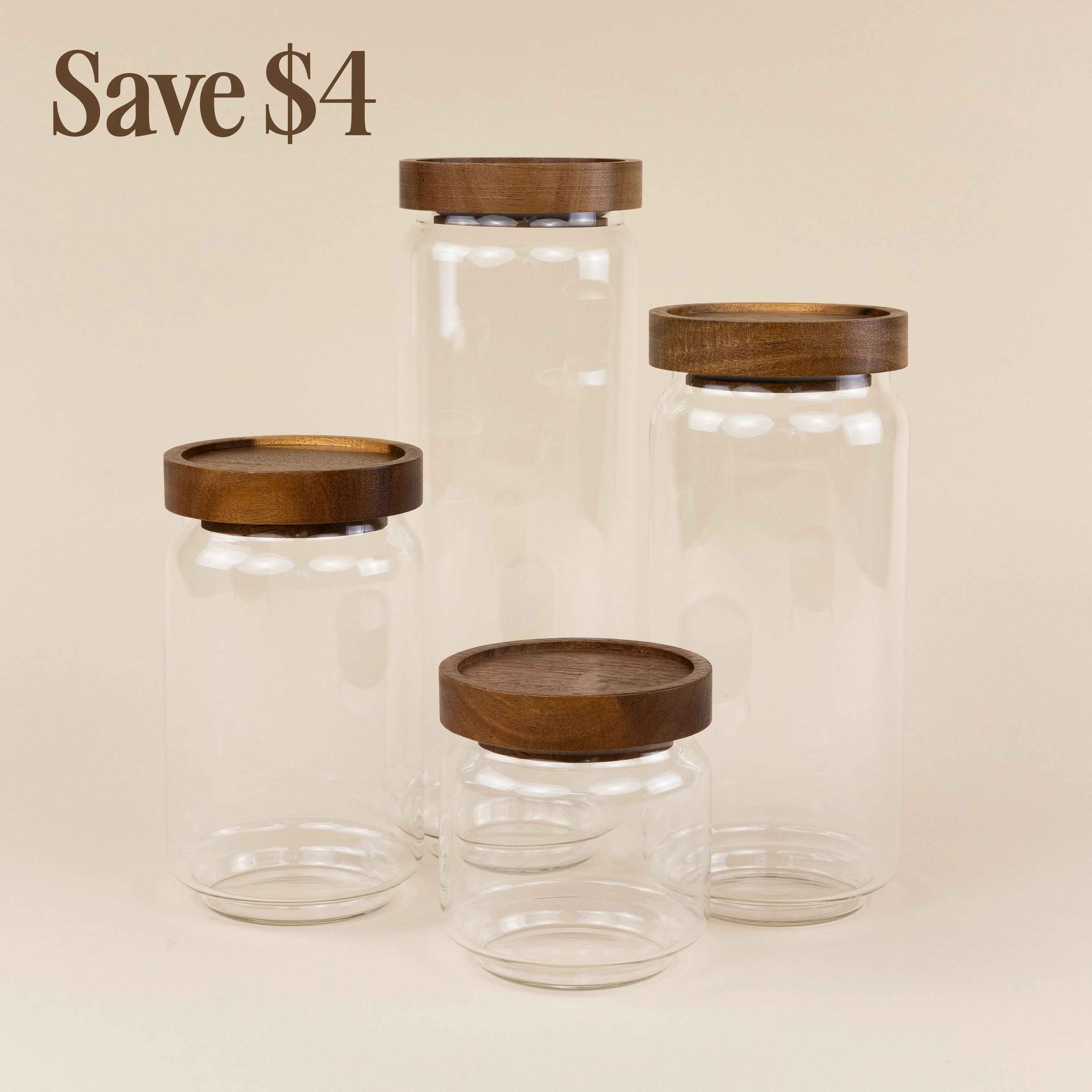 The Breakfast Pantry Core Four Canister Set With Acacia Wood Lids | The Breakfast Pantry