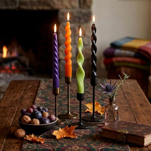 Nuanchu 4 Pcs Twisted Taper Candles,7.87 Inch,Pure,Halloween Purple | Amazon (US)