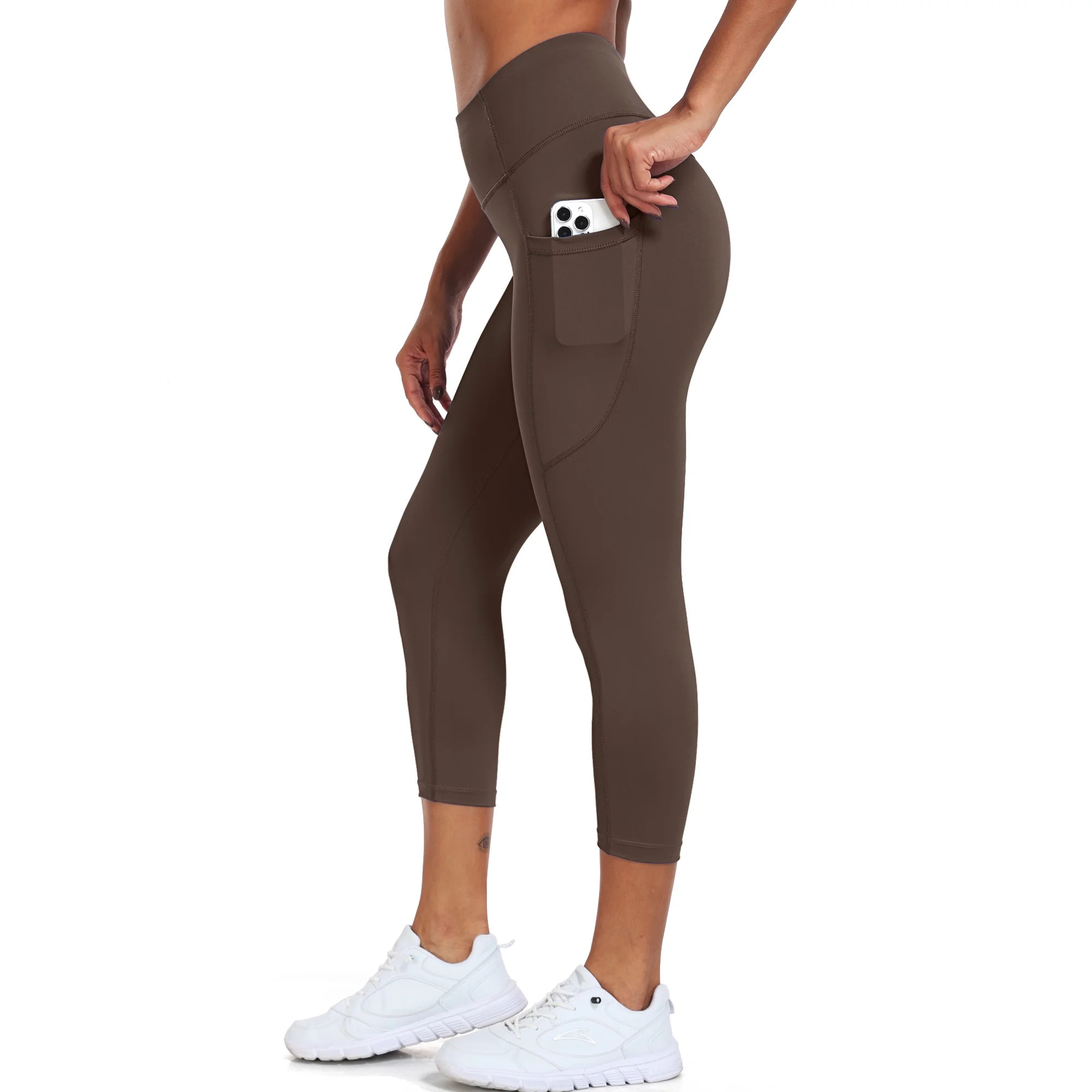 NELEUS Womens High Waist Capri Yoga Leggings Cropped Pant for Workout with Two Pockets,Coffee Bro... | Walmart (US)