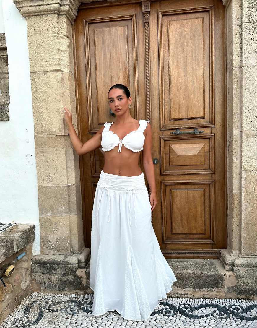 Wanderdoll Emmy cotton broderie off shoulder tie front bralette top co-ord in white | ASOS (Global)