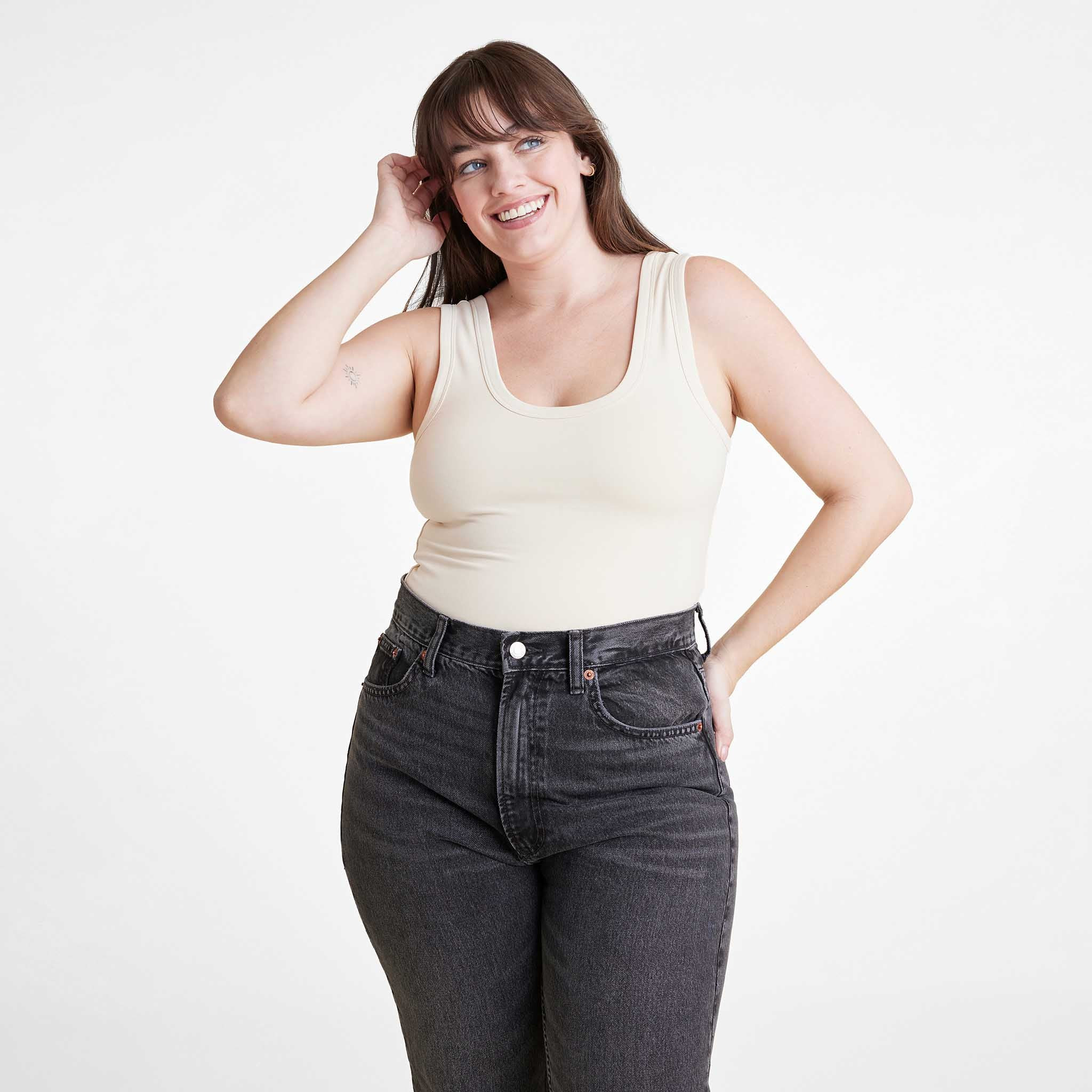 Seamless Scoop Tank Bodysuit | Bone | Nuuds US