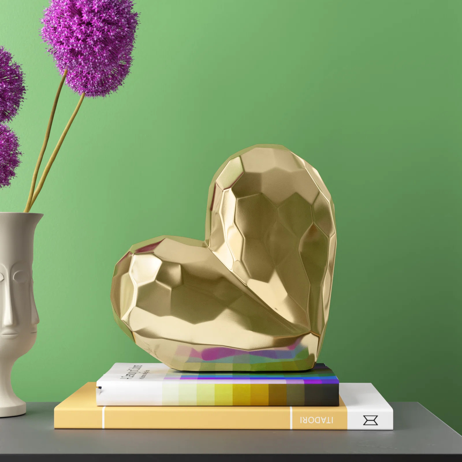 Stoneware Ceramic Geometric Heart Sculpture - 11", Gold | Wayfair North America