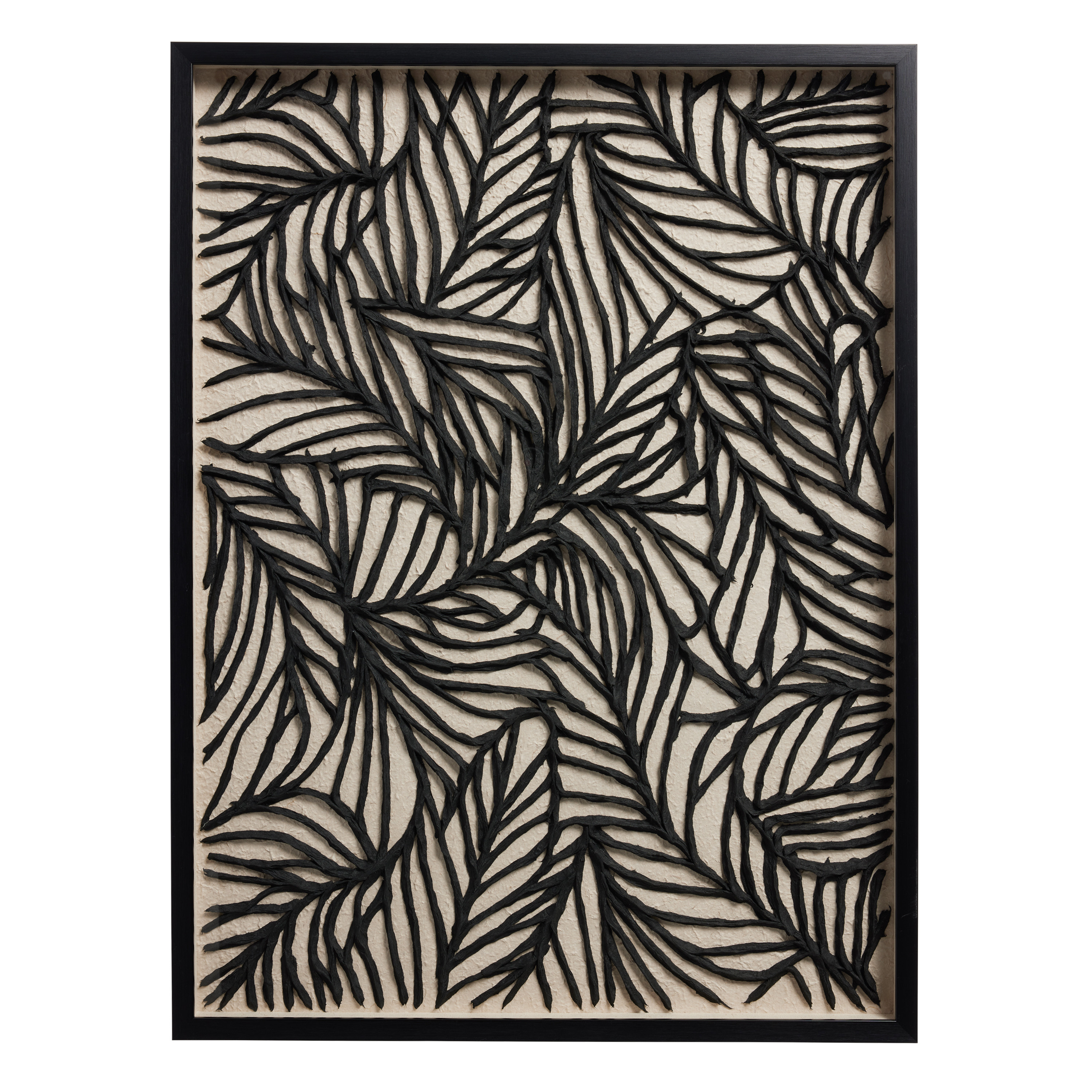 White And Black Rice Paper Leaf Shadow Box Wall Art | World Market