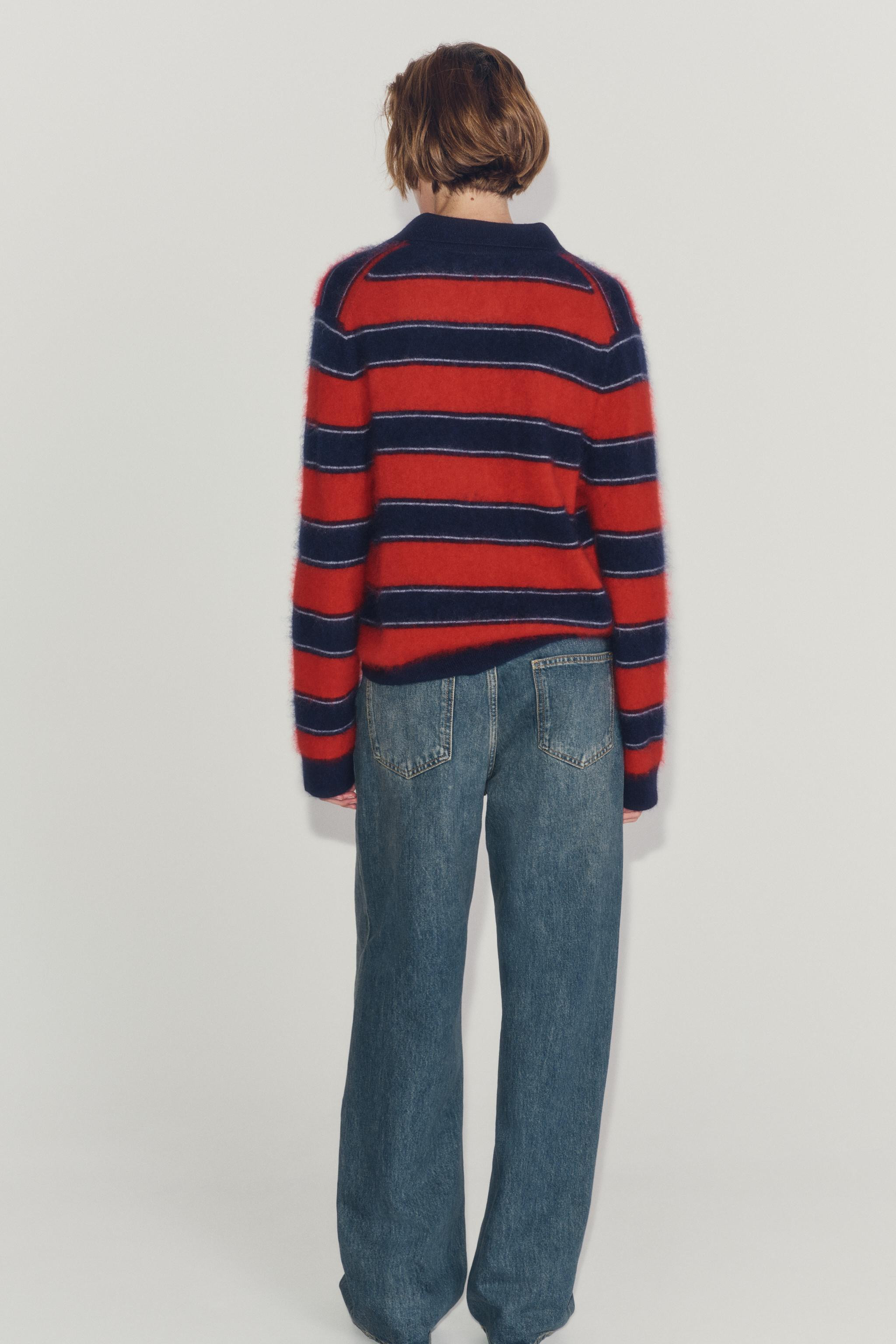 100% WOOL STRIPED POLO COLLAR JUMPER | Zara US