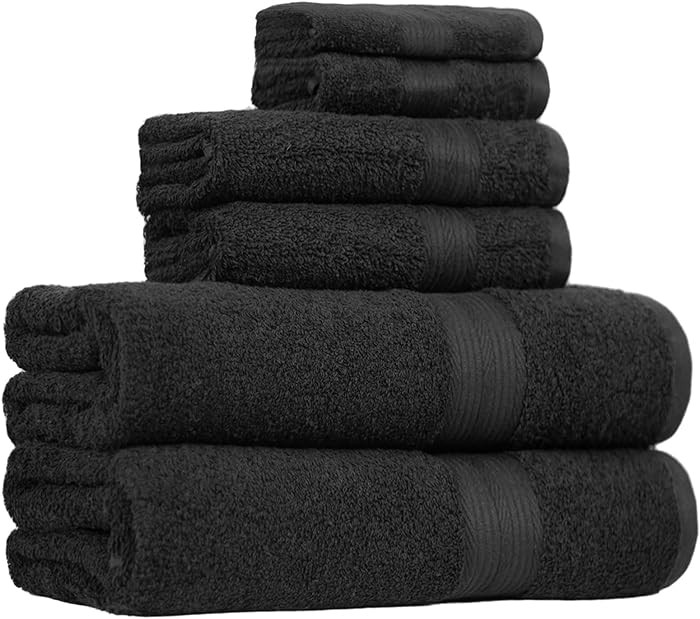 Amazon Basics 6-Piece Highly Absorbent Fade-Resistant Towel Set, 100% Cotton Towels for Bathroom,... | Amazon (US)