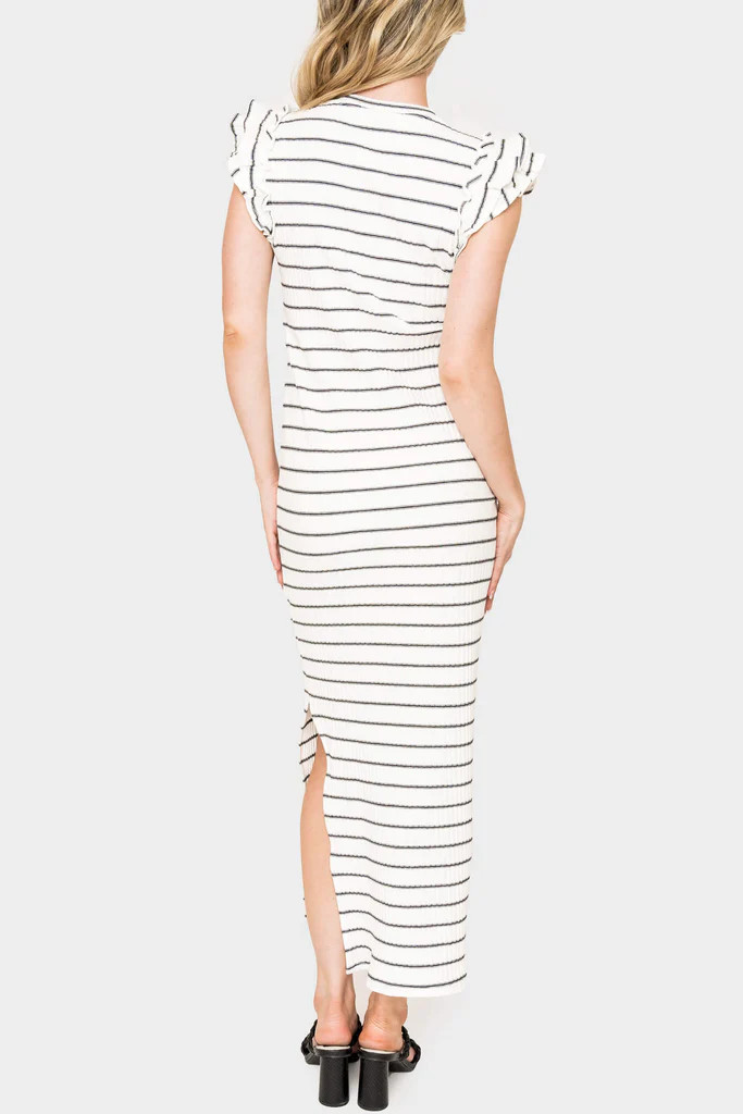 Ruffle Sleeveless Striped Knit Maxi Dress | Gibsonlook