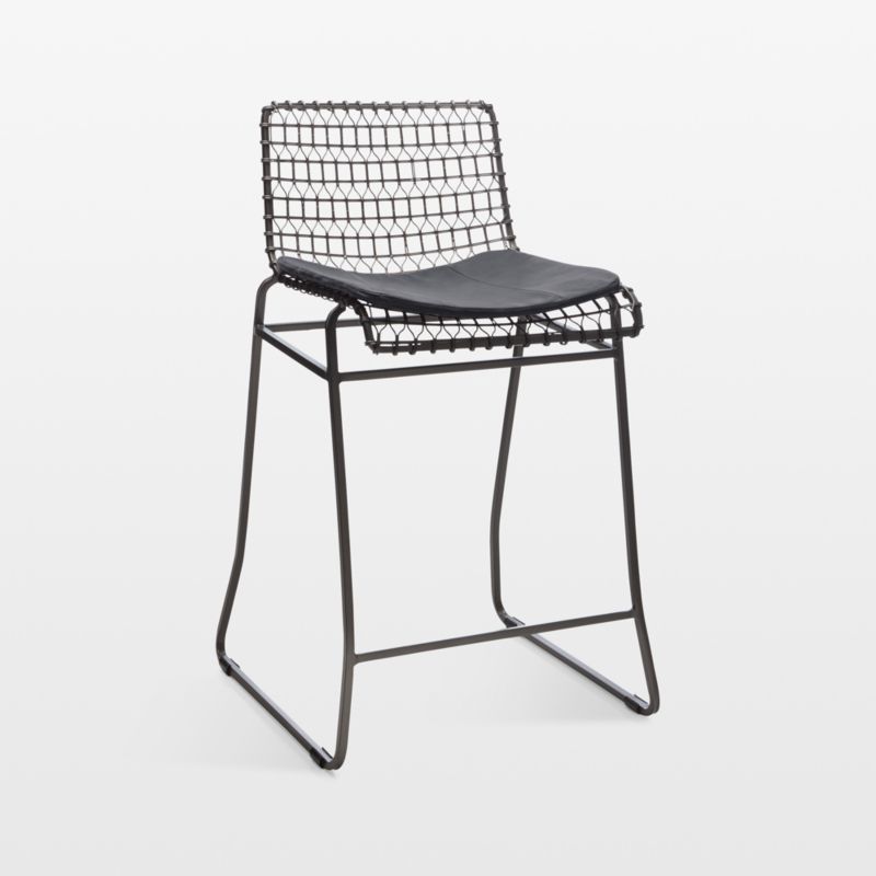 Tig Counter Stool with Black Leather Cushion + Reviews | Crate & Barrel | Crate & Barrel