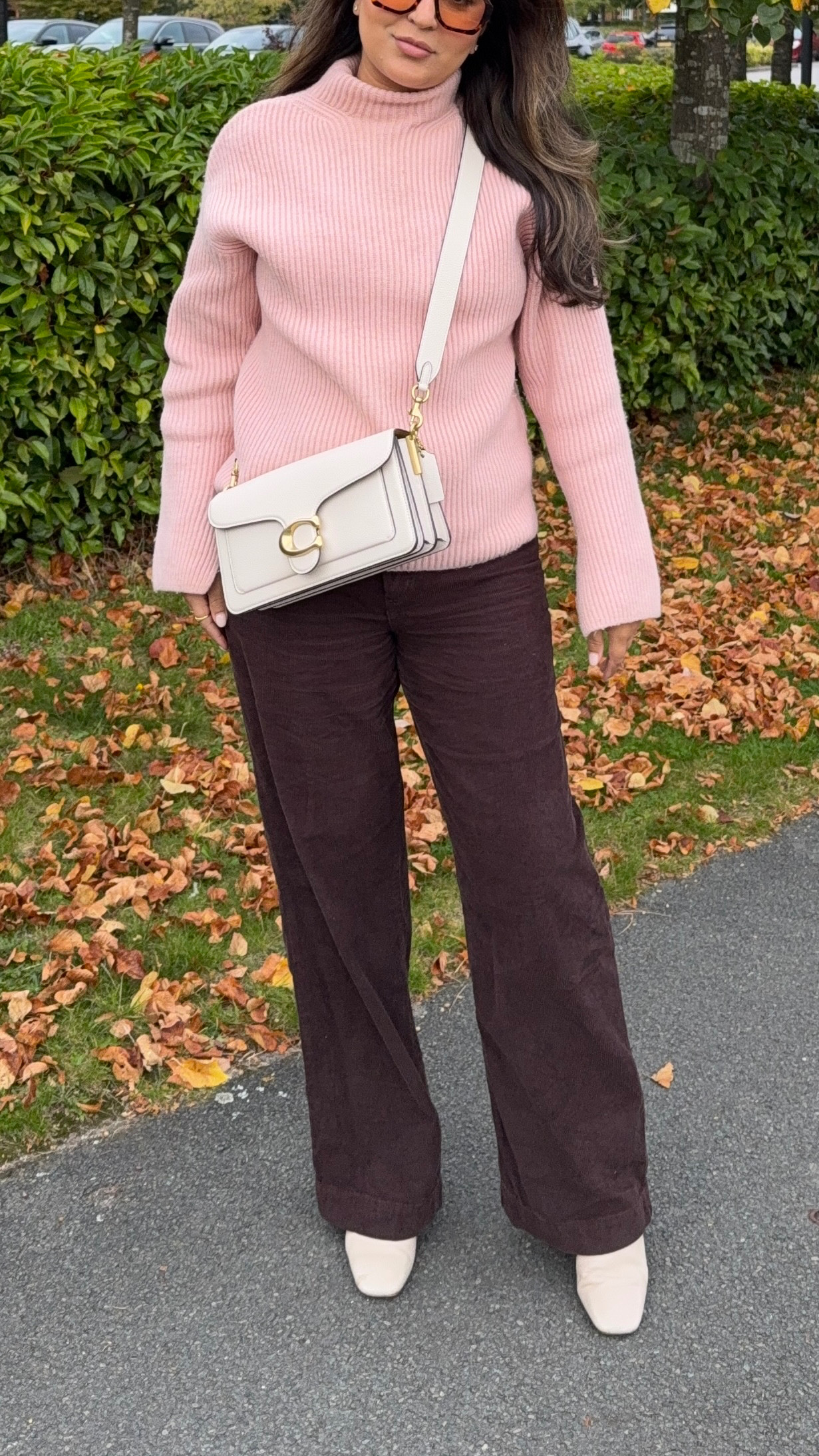 pink jumper H&M and brown corduroy pants new look  

 #LTKautumn #LTKmodest