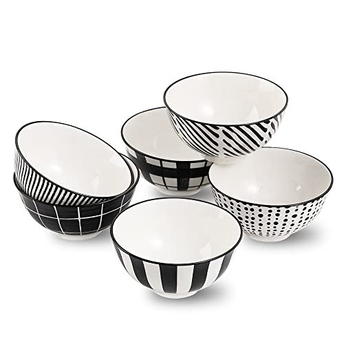Porcelain Dessert Bowls Ice Cream Bowl - Ceramic Small Bowls 10 oz - Littlebowl for Rice | Soup | Snack | Side Dish - Japanese Black and White Bowl Set of 6 - Microwave and Dishwasher Safe - 4.75 Inch | Amazon (US)