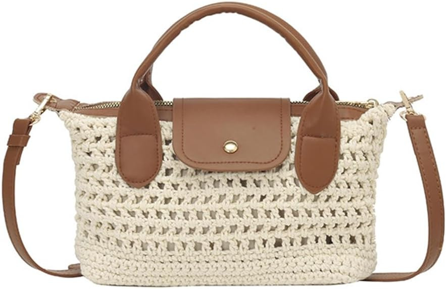 Crochet Crossbody Bags for Women Summer Beach Handbag Small Woven Tote Purse with Leather Top Han... | Amazon (US)