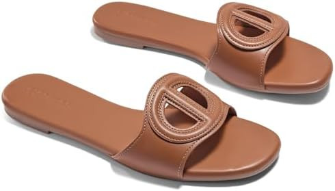 Coutgo Women's Open Toe Leather Summer Slide Sandals | Amazon (US)