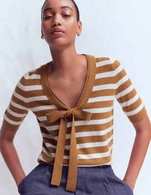 Boden Women's Bow Neck Knitted T-shirt in Brown | Size XS | Boden (US)