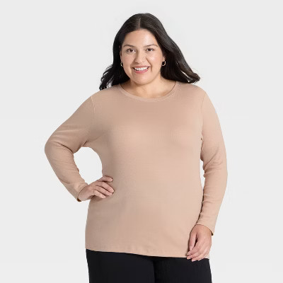 Women's Slim Fit Long Sleeve Top - A New Day™ Blush Pink 4X | Target