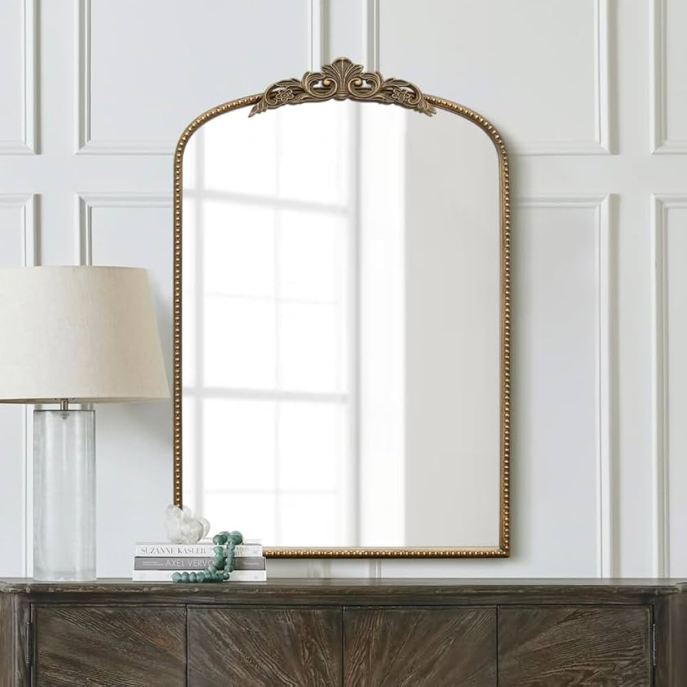 Micasso Antique Gold Ornate Mirror, 24 x 36 Inches Arched Baroque Style Mantel Wall Mirror for Ba... | Amazon (US)