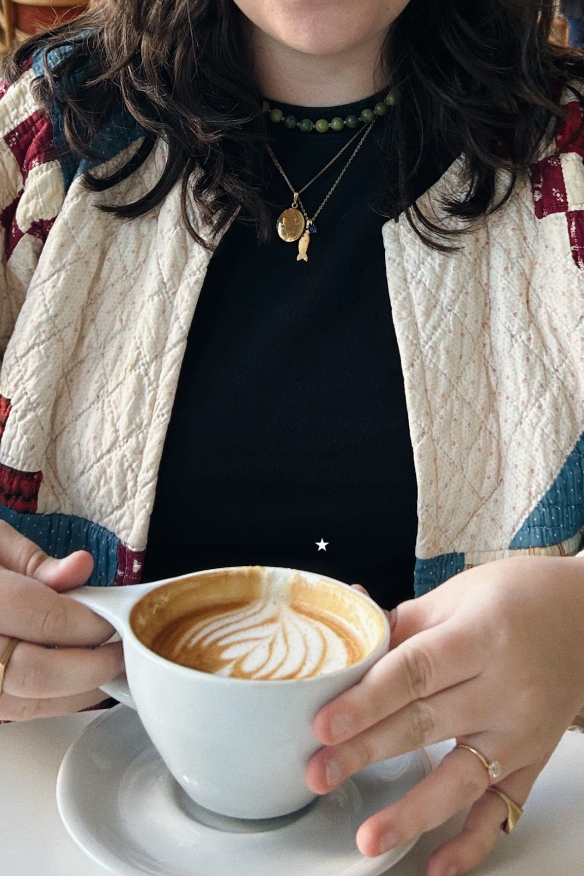i got my vintage locket from my precious mother-in-law 💌 but there’s lots & lots at antique stores, etsy, etc.! my fish necklace is from July Rose Jewelry & my green emerald necklace is from Rooni 🌀