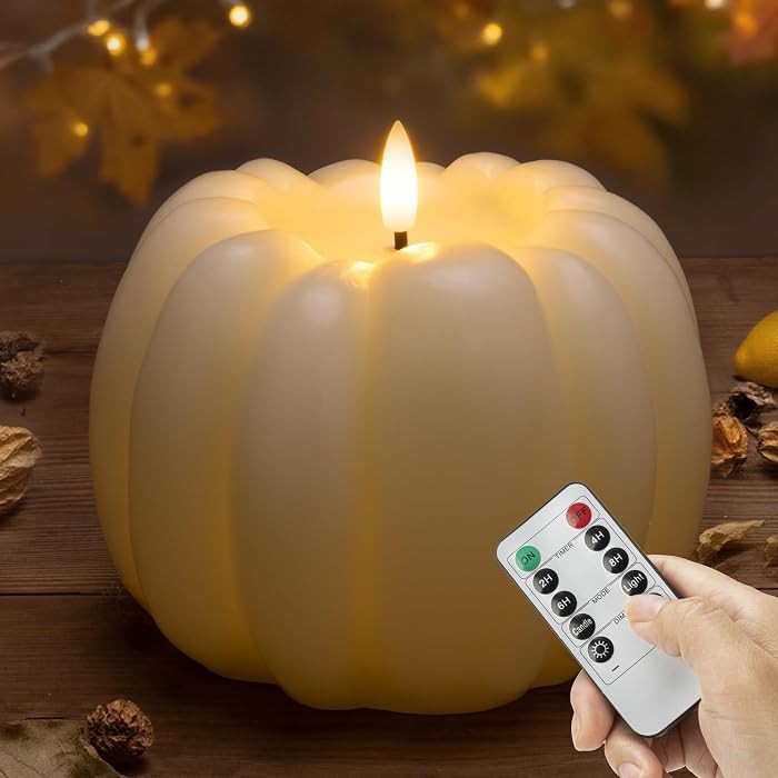 Fall Flameless Candles with Remote, Real Wax Pumpkin Shaped Candle | Amazon (US)