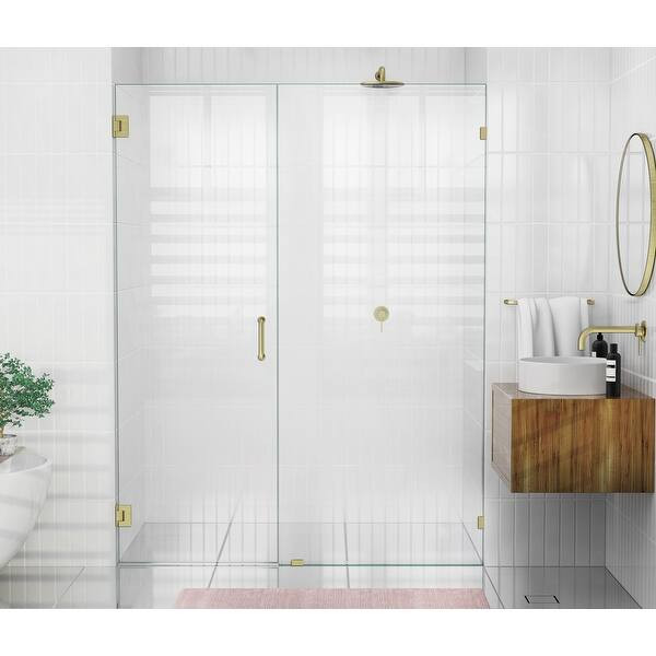Glass Warehouse 78" x 62" Frameless Shower Door - Wall Hinge - Satin Brass | Bed Bath & Beyond