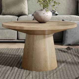 Furniture of America Leander 29 in. Oak Round Wood Coffee Table with Cone-Shaped Pedestal Base ID... | The Home Depot