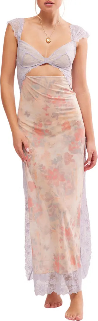 Free People Suddenly Fine Floral Print Cutout Lace Trim Nightgown | Nordstrom | Nordstrom