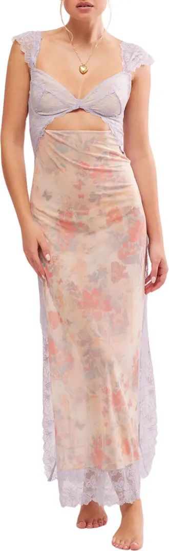 Suddenly Fine Floral Print Cutout Lace Trim Nightgown | Nordstrom