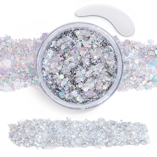 Silver Face Body Glitter Gel,Chunky Hair Glitter for Singer Concerts Silver Face Paint, Makeup Festival Rave Accessories for Women Face Body DIY Sparkling Makeup | Amazon (US)