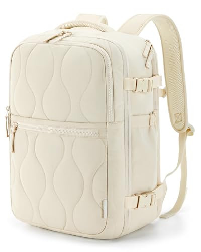 BAGSMART Travel Backpack Carry-On Flight Approved for Men and Women, Large Personal Travel Bag Fits 17 Inch Laptop, 30L Water-Resistant Stylish Backpack, Beige | Amazon (US)