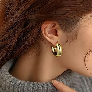 Chunky Gold Hoop Earrings for Women, 14K Gold Plated/Sliver Earrings Chunky Gold Earrings for Wom... | Amazon (US)