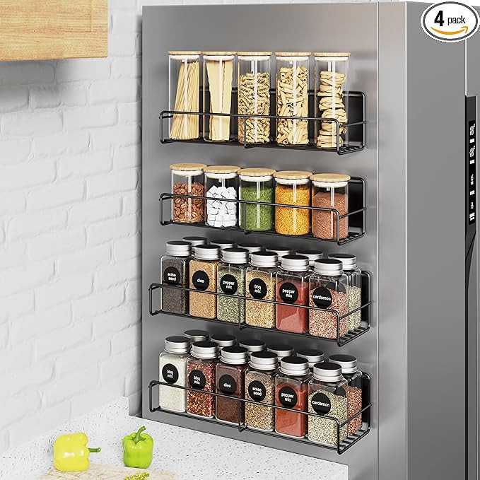 Amazon.com - Mystozer 4 Pack Magnetic Spice Rack Organizer, Space Saver for Refrigerator and Micr... | Amazon (US)