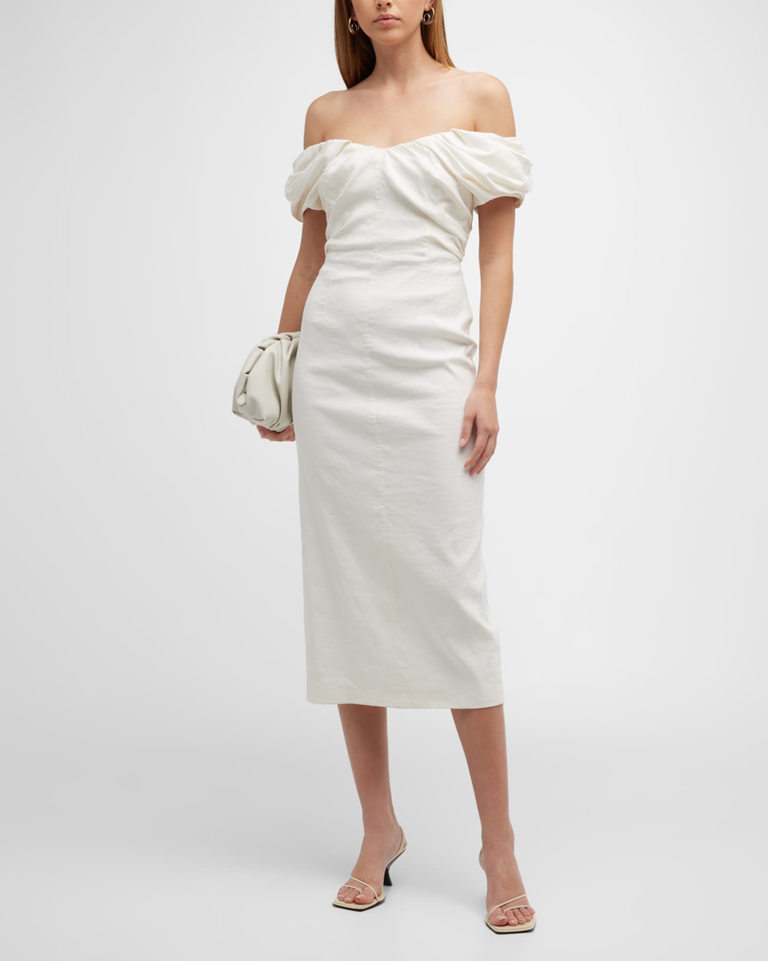 Nora Draped Off-The-Shoulder Midi Dress | Neiman Marcus