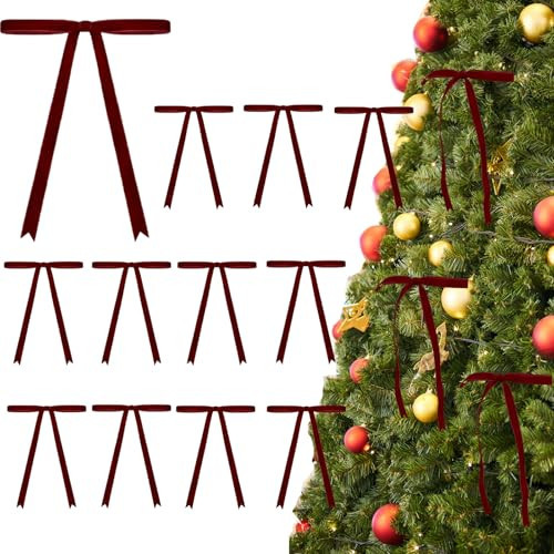 Hisgeru 12 Pcs Velvet Ribbon Bows for Christmas Tree Rustic Crafts Gift Bow Classic Ribbon Bows for Xmas Home Outdoor Indoor Decoration (Burgundy) | Amazon (US)
