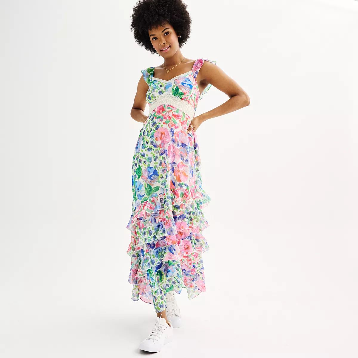 Juniors' SO® Ruffle Maxi Lace Detail Dress | Kohl's