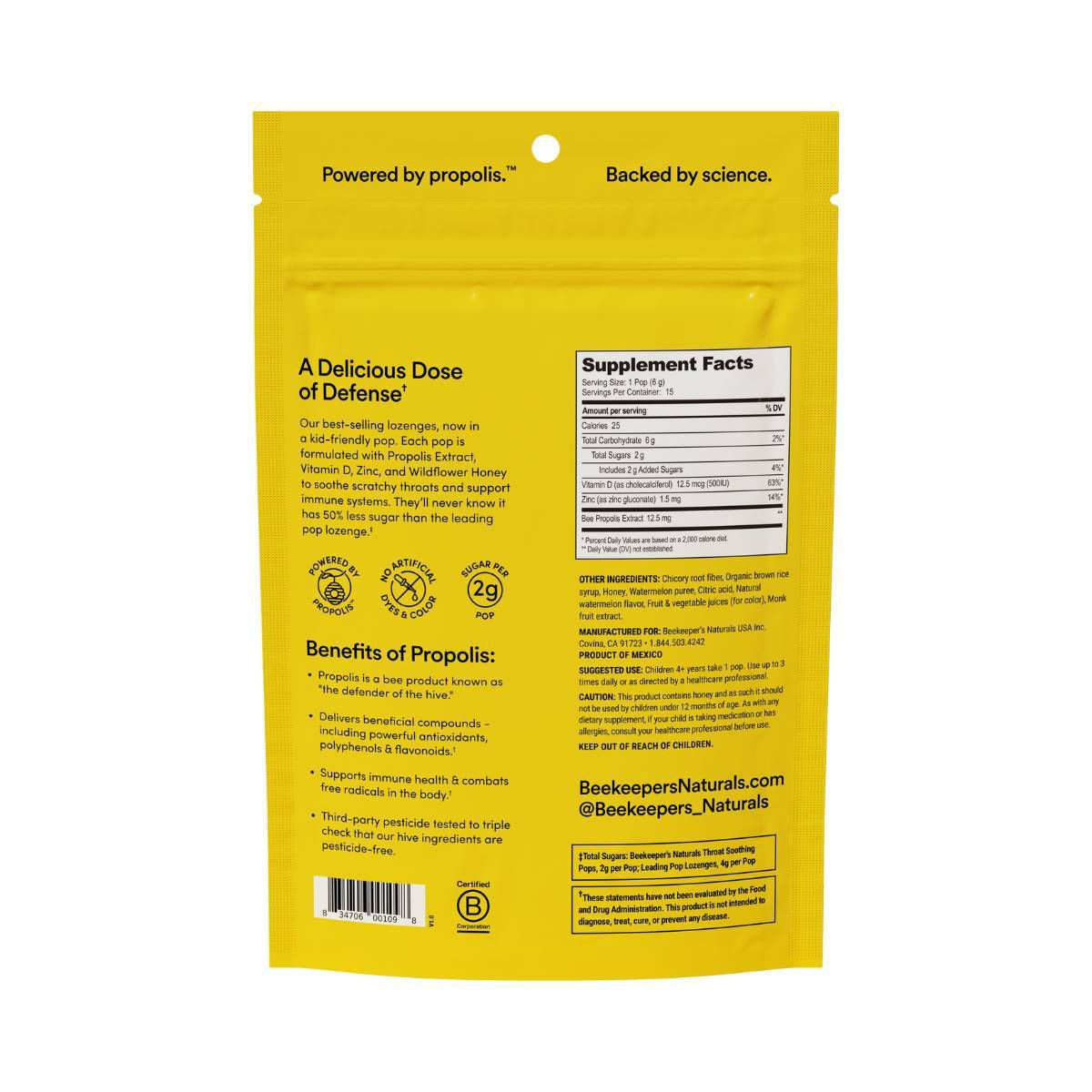 Beekeepers Naturals Kids' Propolis Immune Support Lollipops - Watermelon - 15ct | Target