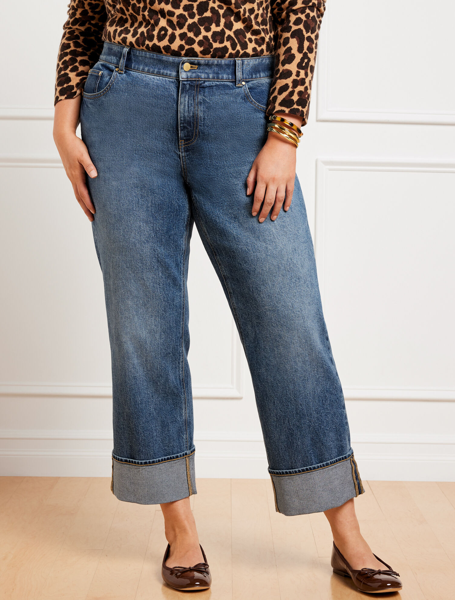 Wide Straight Ankle Cuff Jeans - Viola Wash | Talbots