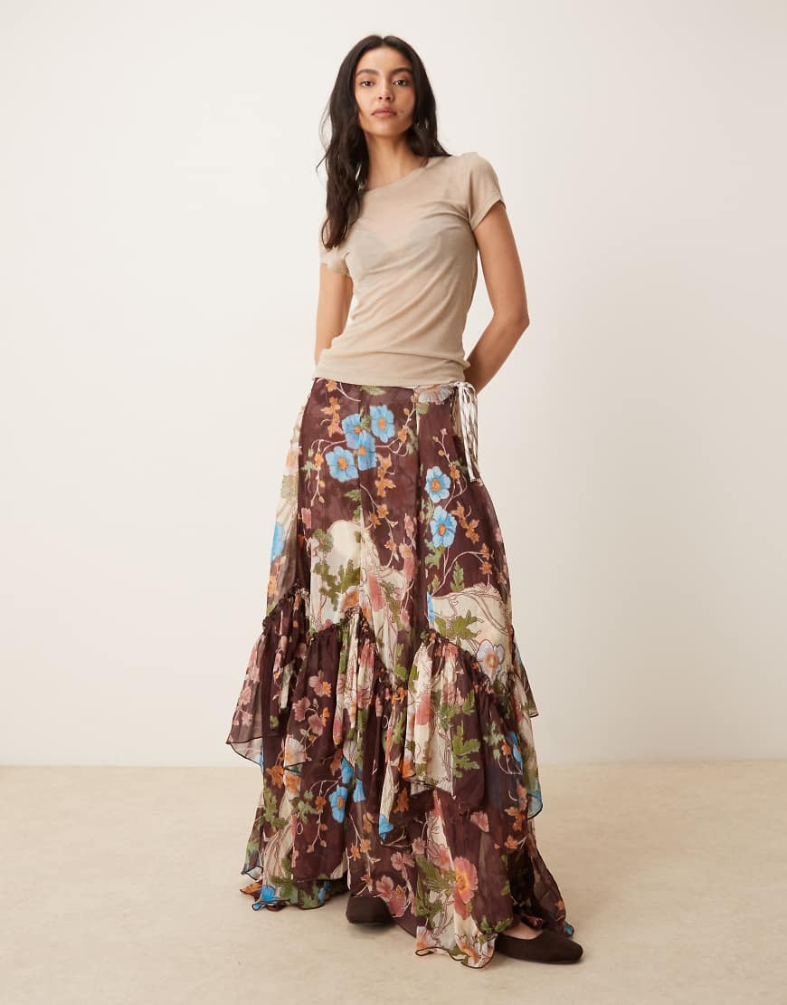 Free People palermo chiffon asymmetric maxi skirt in brown | ASOS (Global)
