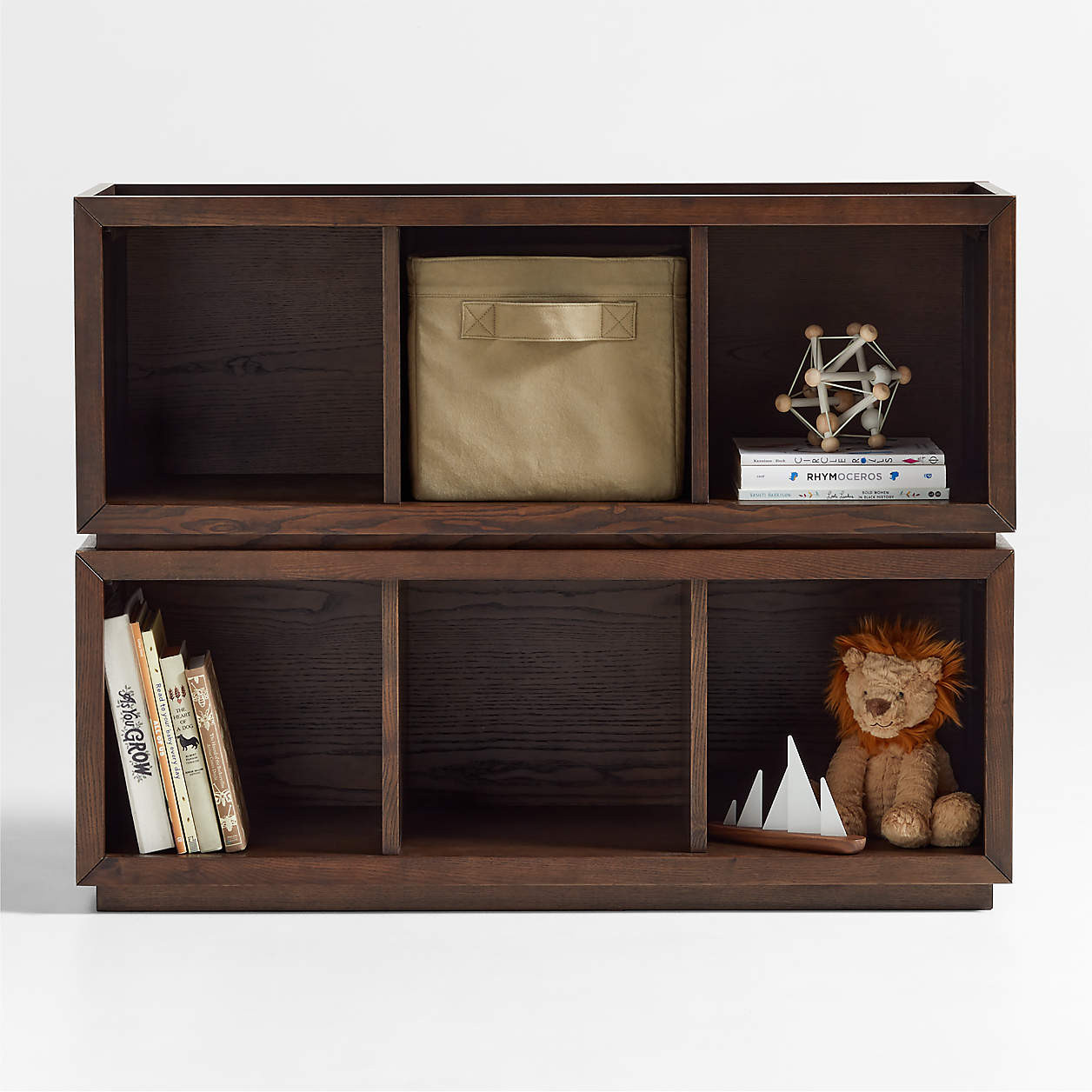 Cade Set of 2 Deep Brown Wood Cube Stackable Bookcases + Reviews | Crate & Kids | Crate & Barrel