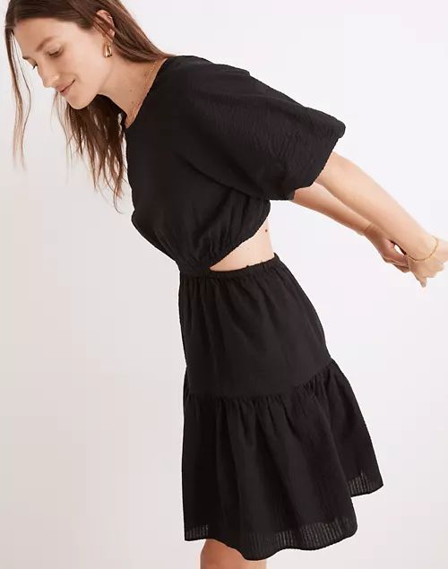 Seersucker Puff-Sleeve Cutout Mini Dress | Madewell