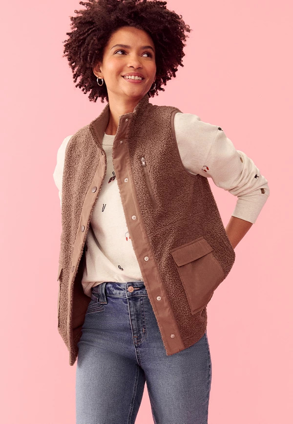 Sherpa Snap Button Vest | Maurices