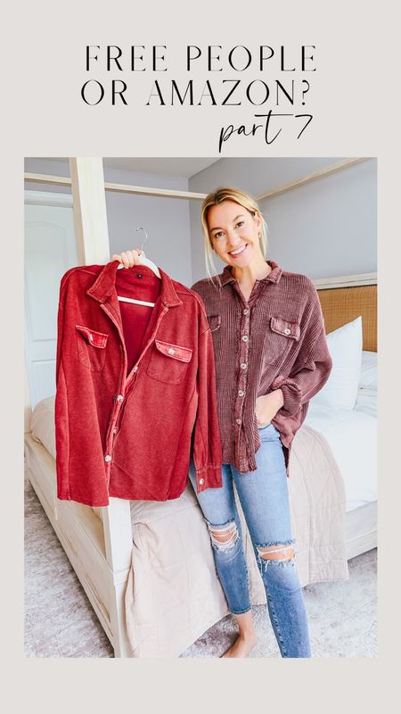 Free People or Amazon? 

First is the Free People One Scout Jacket.It’s $128 & very oversized and comfy.  It comes in 11 colors and this is the Garnet Grotto. Wearing small. 

Next is Amazon. It’s 37, comes in 13 colors,looks similar, but you will need to size up to get the same look. I’m wearing a medium here and I think a large would have been more similar.  

#freepeople #amazon #amazonfinds #amazonmusthaves #amazonfashion #fashionreel #lookforless #leebenjamin #leeannebenjamin 

Follow my shop @leeannebenjamin on the @shop.LTK app to shop this post and get my exclusive app-only content!

#liketkit 
@shop.ltk
https://liketk.it/3MqPC 

#LTKunder50 #LTKsalealert #LTKunder100 #LTKunder50 #LTKsalealert #LTKSale