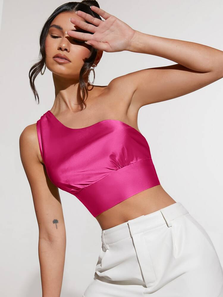 SHEIN BAE Satin One Shoulder Knot Back Top | SHEIN