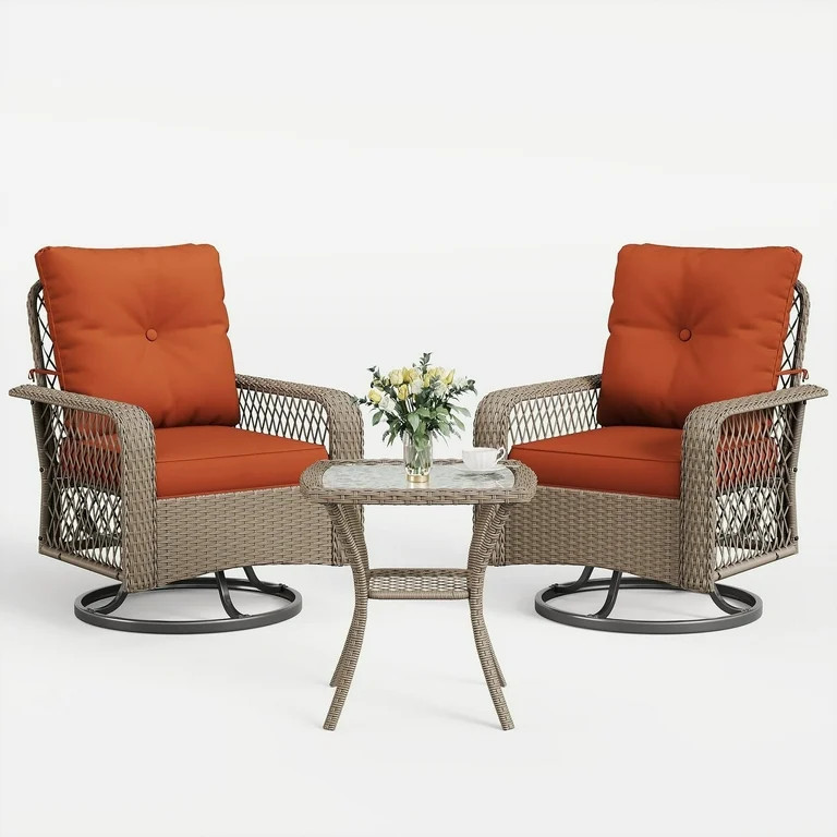 POTEBAN 3 Pieces Patio Furniture Set, Outdoor Swivel Gliders Rocker, Glass Top Side Table (Red) | Walmart (US)